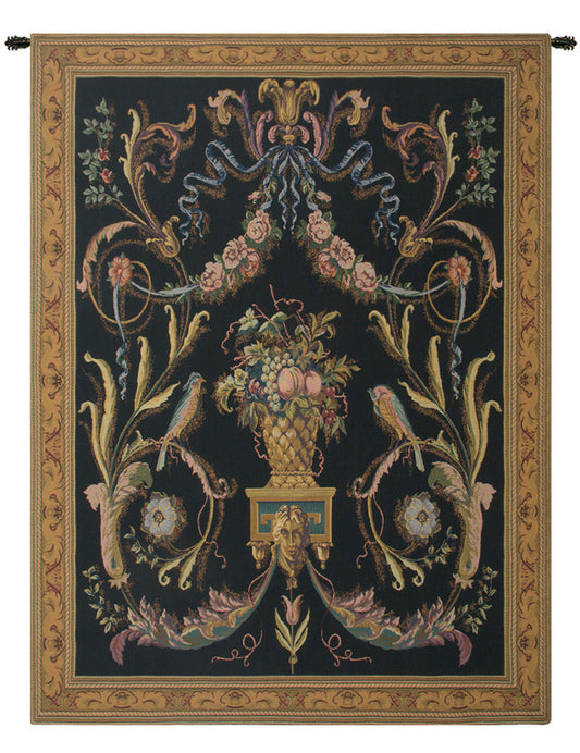 Jacquard-woven Belgian tapestry of birds, cotton-blend folk-art wall hanging