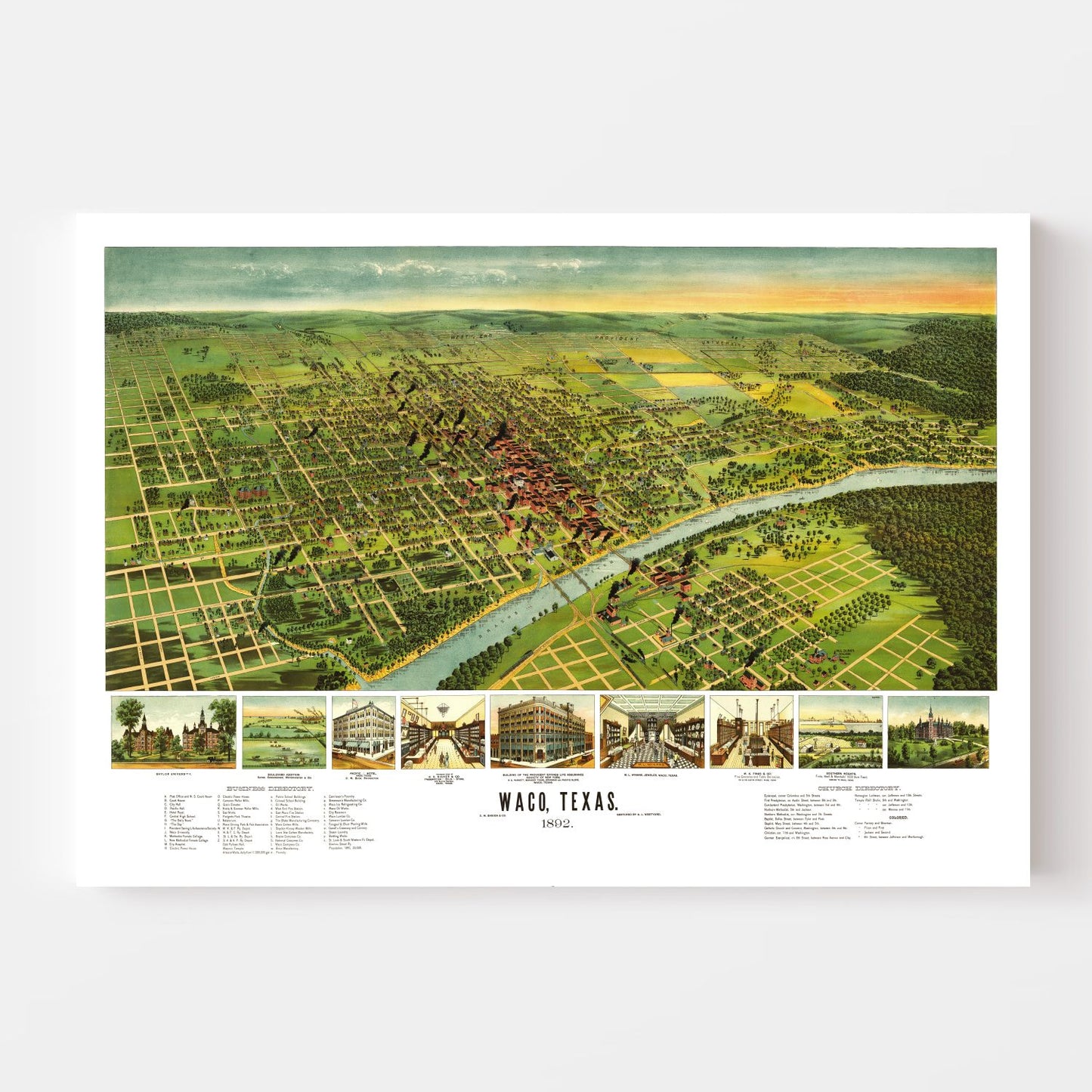 Vintage Map of Waco, Texas, 1892