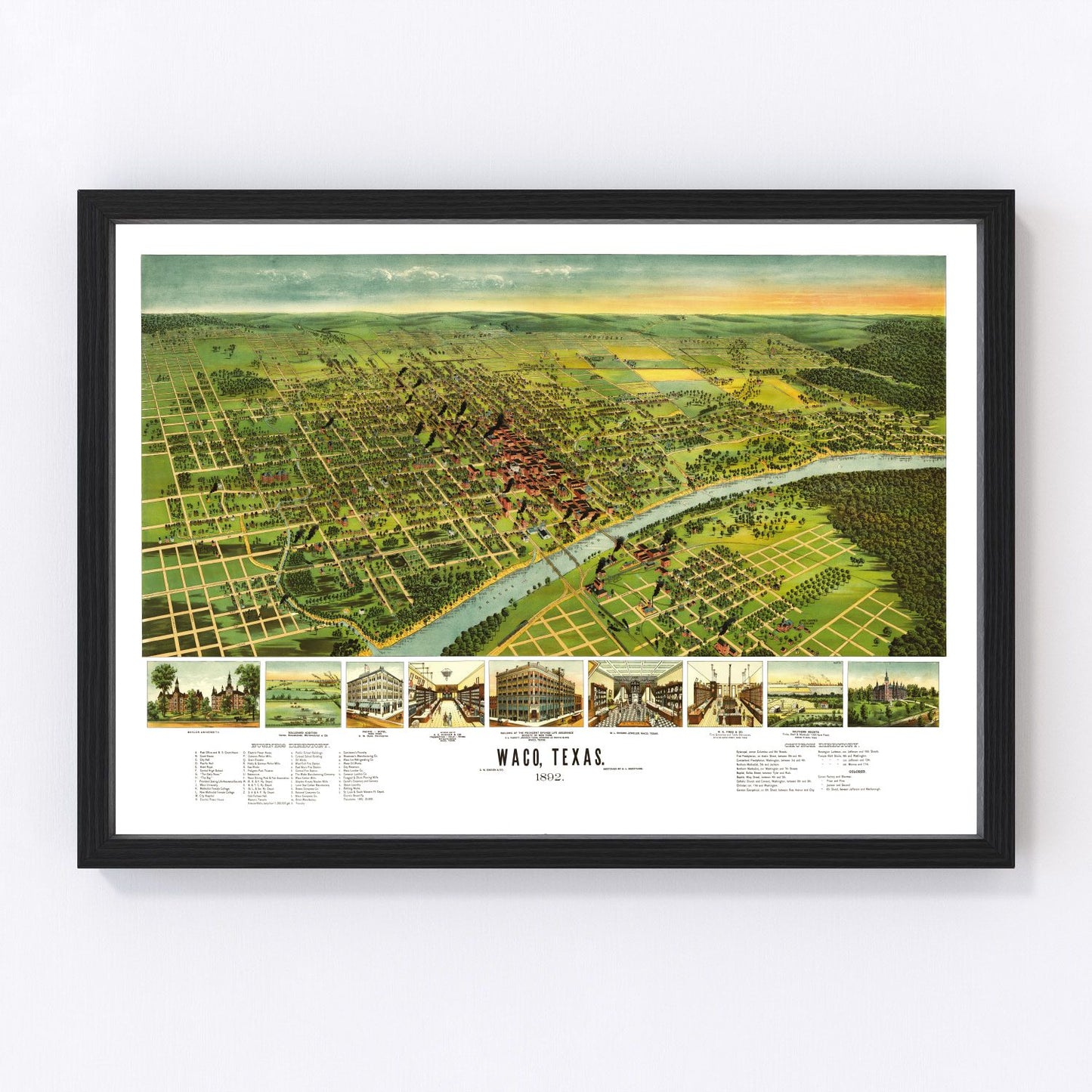 Vintage map of Waco, Texas, 1892, digitally restored