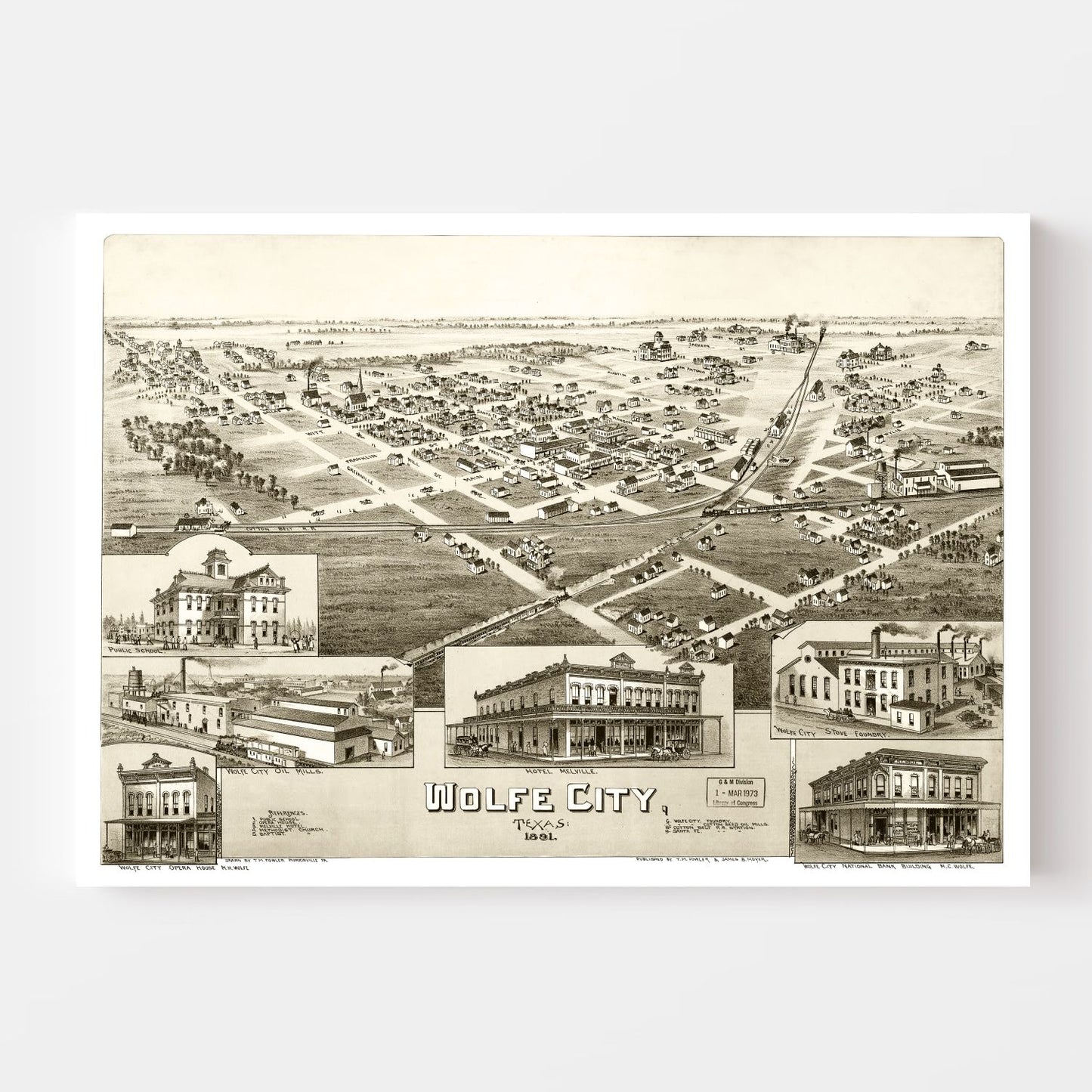 Vintage Map of Wolfe City, Hunt County, Texas 1891