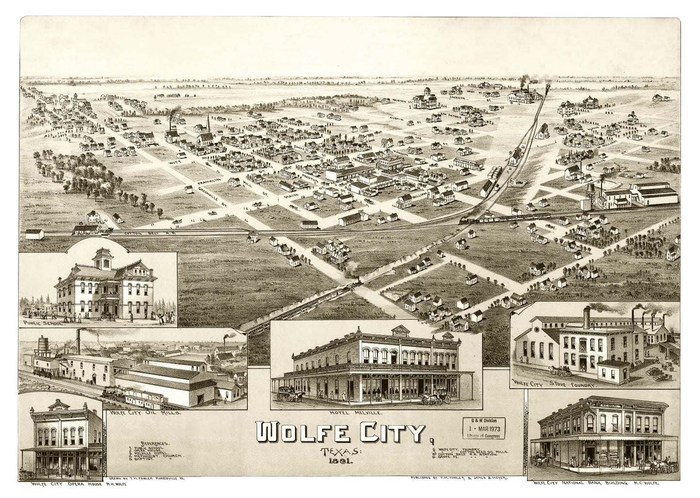 Vintage Map of Wolfe City, Hunt County, Texas 1891