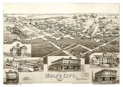 Vintage Map of Wolfe City, Hunt County, Texas 1891