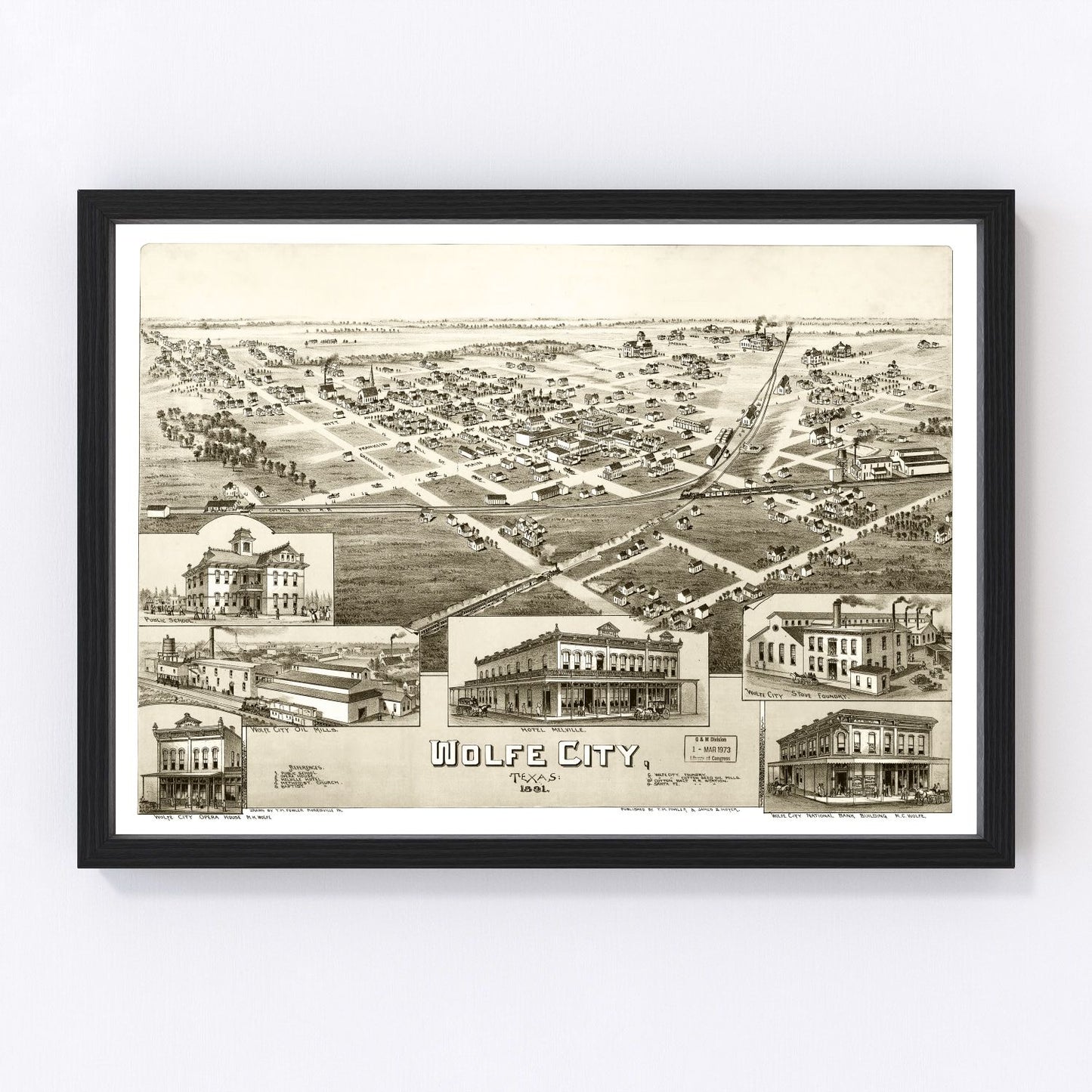 Vintage map of Wolfe City, Texas, 1891, Hunt County restored