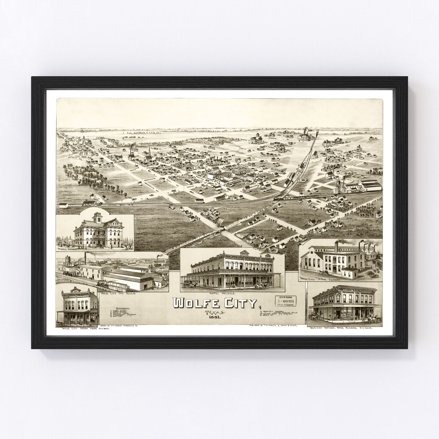 Vintage map of Wolfe City, Texas, 1891, Hunt County restored