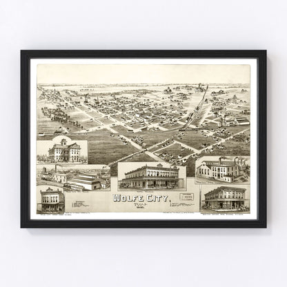 Vintage map of Wolfe City, Texas, 1891, Hunt County restored