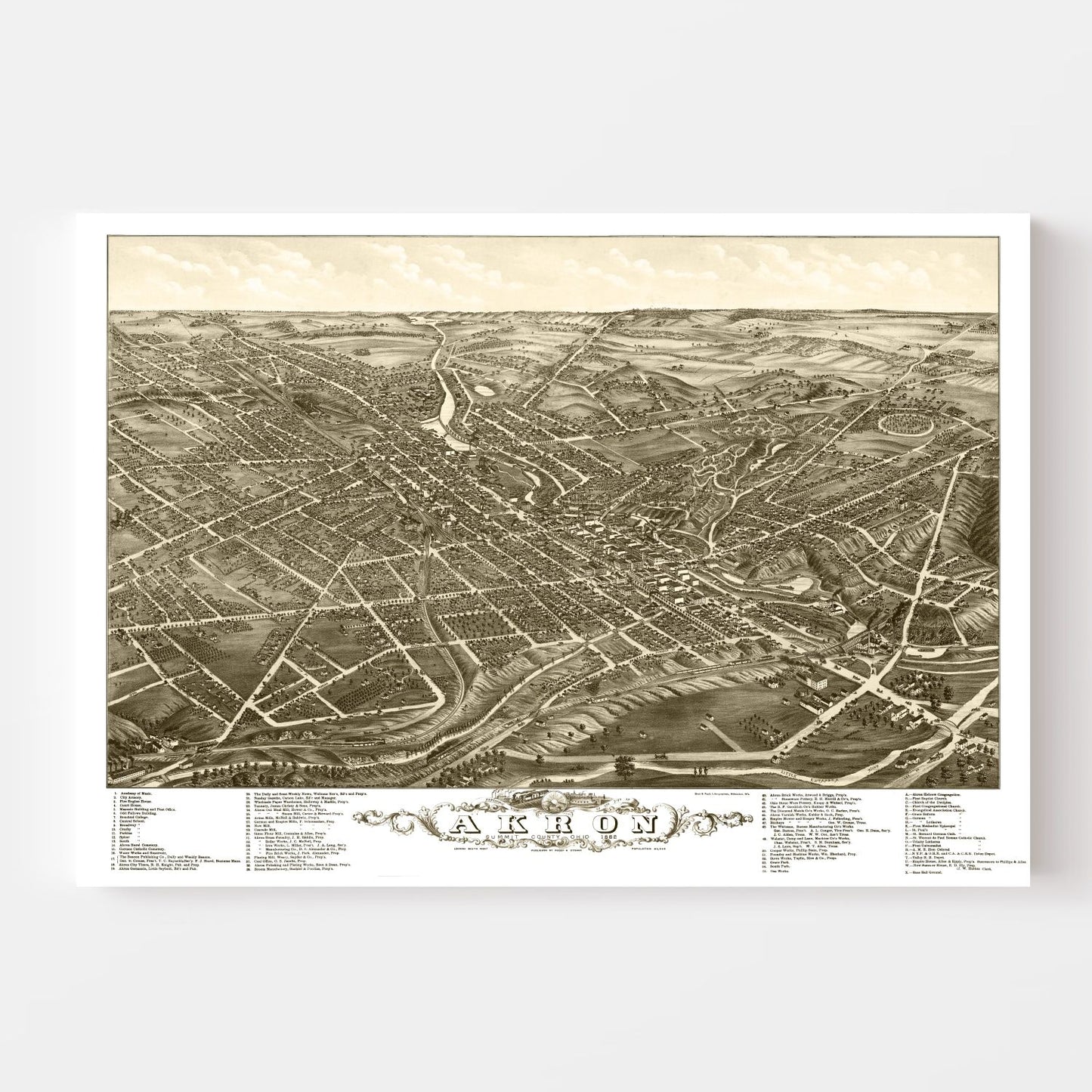 Vintage Map of Akron, Ohio, 1882