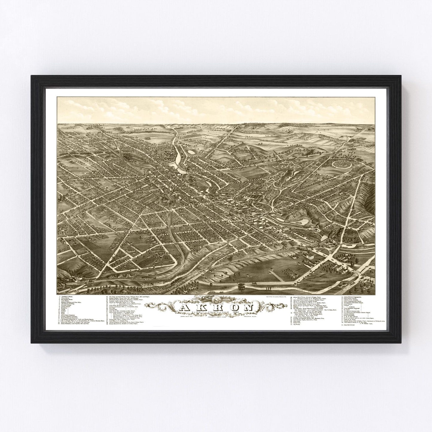 Vintage map of Akron, Ohio, 1882 - restored print