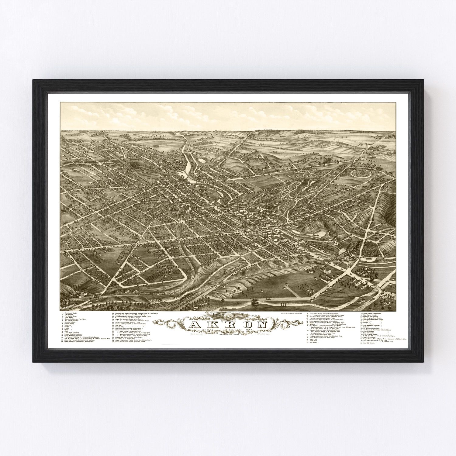 Vintage map of Akron, Ohio, 1882 - restored print
