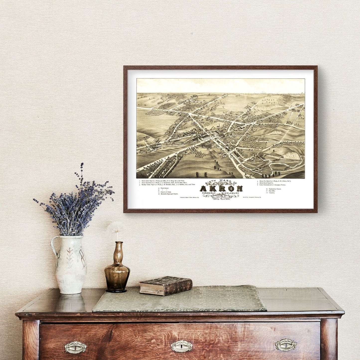 Vintage Map of Akron, Ohio, 1882 - Landscape