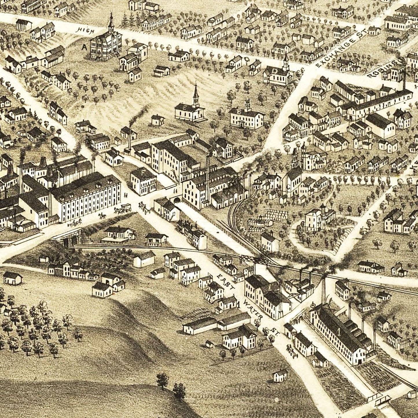 Vintage Map of Akron, Ohio, 1882 - Landscape