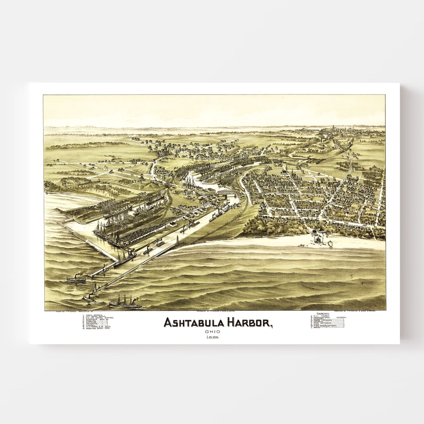 Vintage Map of Ashtabula Harbor, Ohio, 1896
