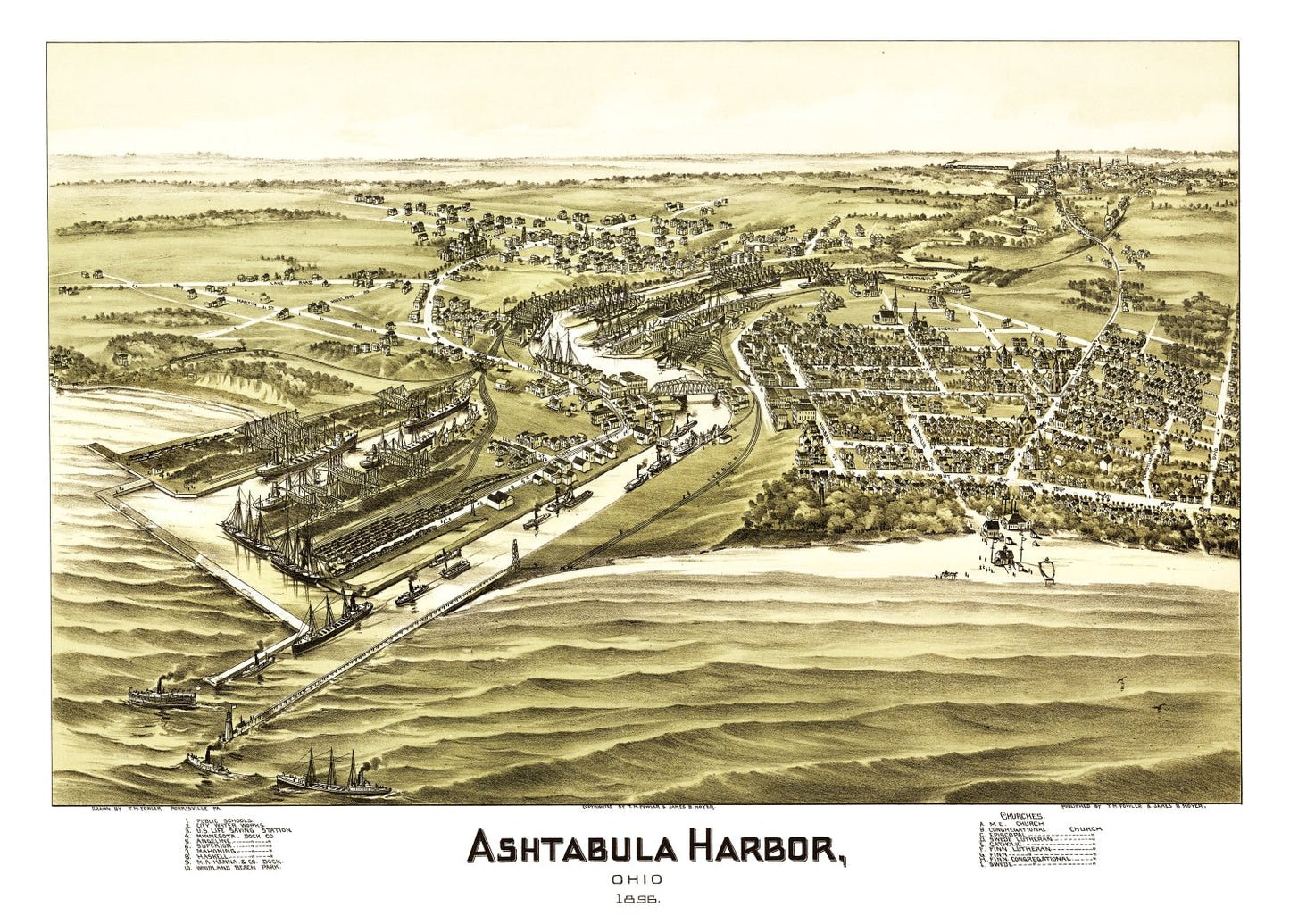 Vintage Map of Ashtabula Harbor, Ohio, 1896