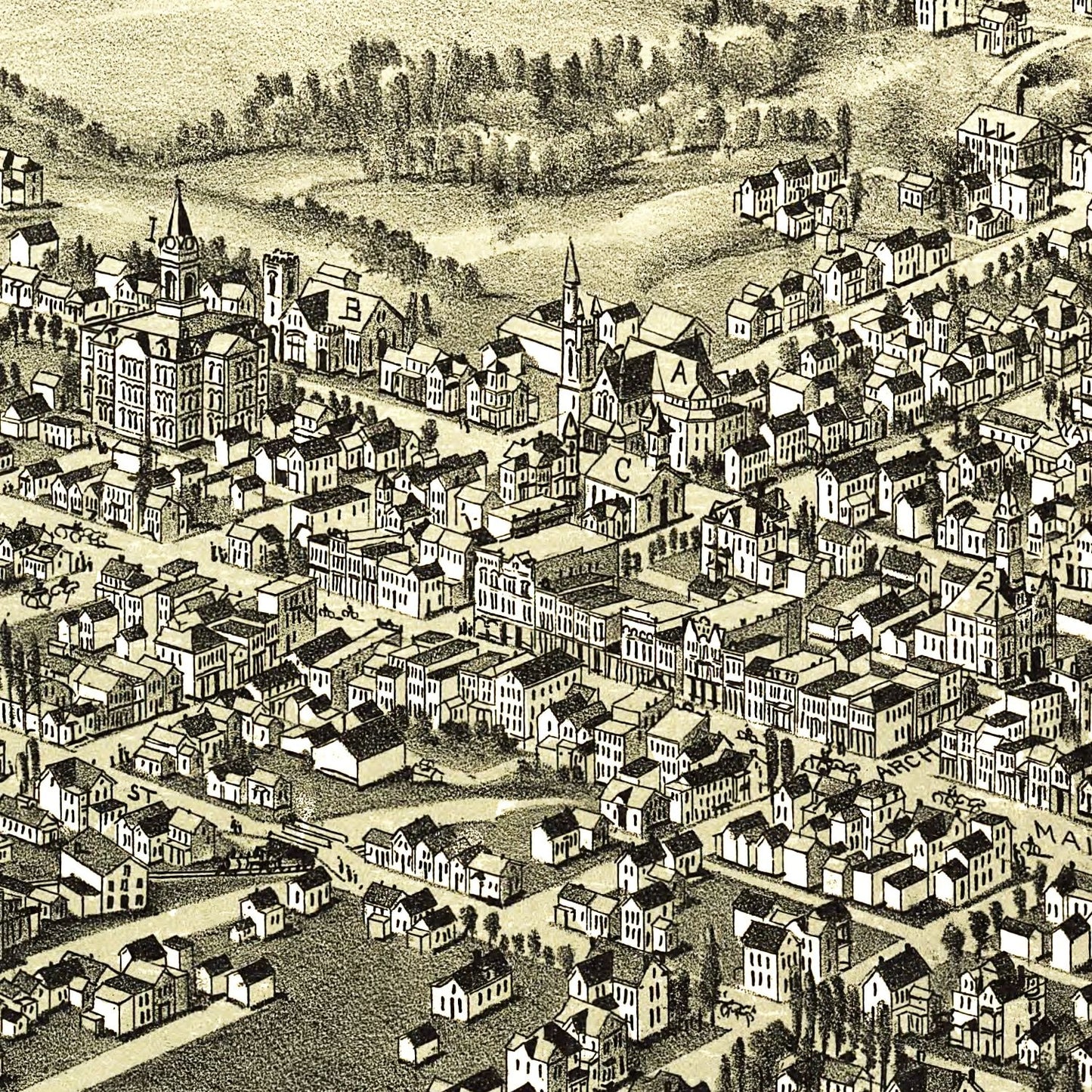 Vintage Map of Barnesville, Ohio, 1899