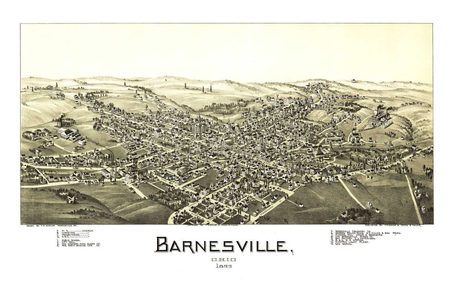 Vintage Map of Barnesville, Ohio, 1899