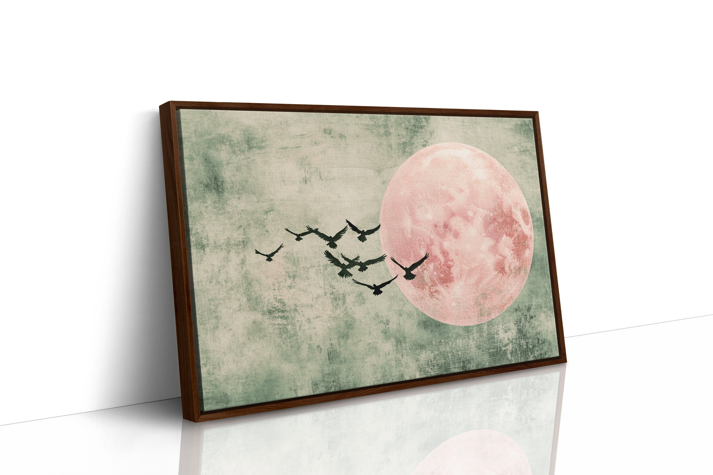 Pink Moon Wall Art - Minimalist Birds in Flight Print