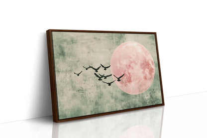 Pink Moon Wall Art - Minimalist Birds in Flight Print