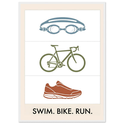 Swim Bike Run Poster: Minimalist Triathlon Icons Wall Art - 20x25 cm / 8x10″ - White frame / Ready-to-hang - Sparkycare