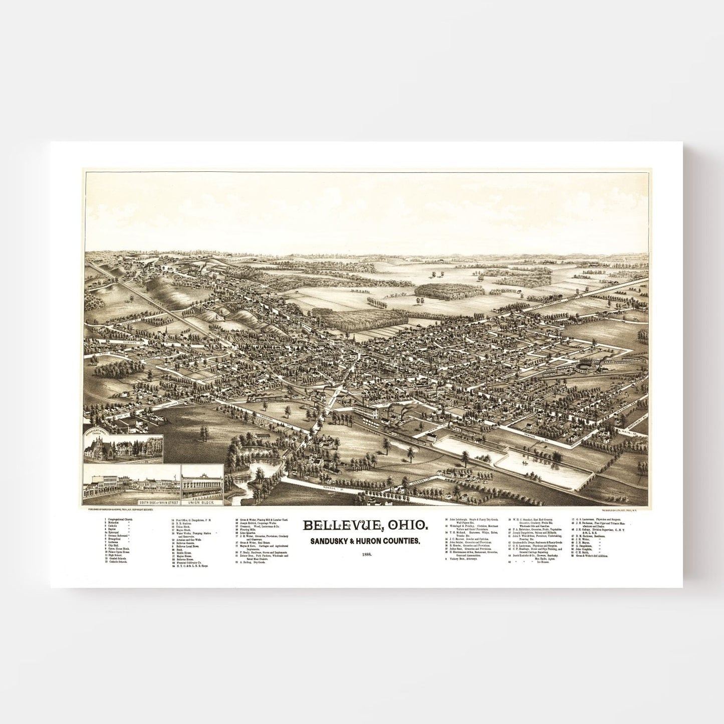 Vintage Map of Bellevue, Ohio, 1880