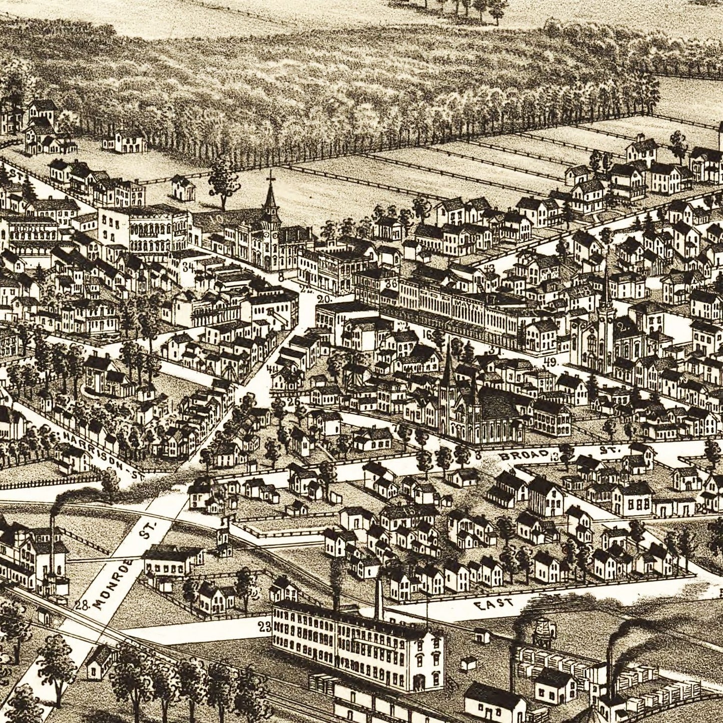 Vintage Map of Bellevue, Ohio, 1880