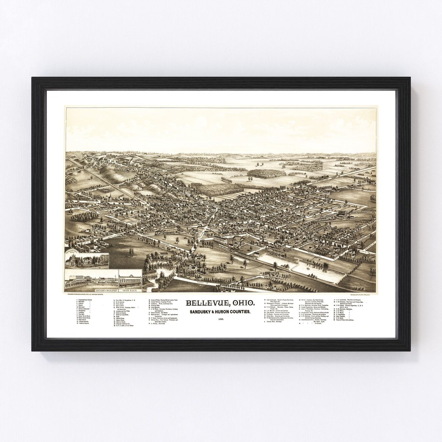 Vintage map of Bellevue, Ohio, 1880