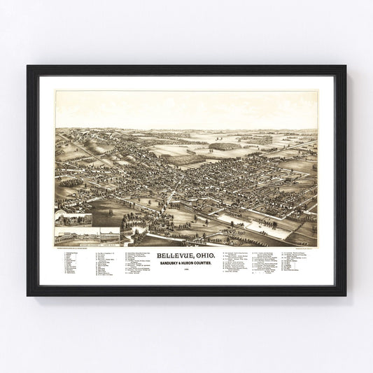 Vintage map of Bellevue, Ohio, 1880