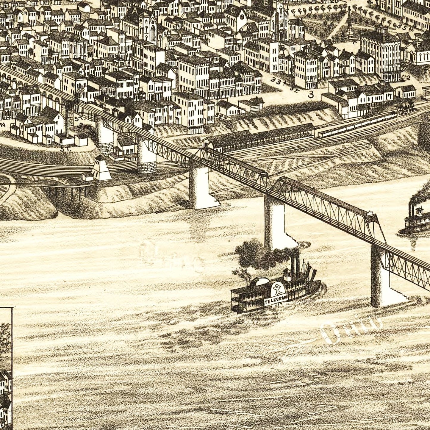 Vintage Map of Bellaire, Ohio, 1882