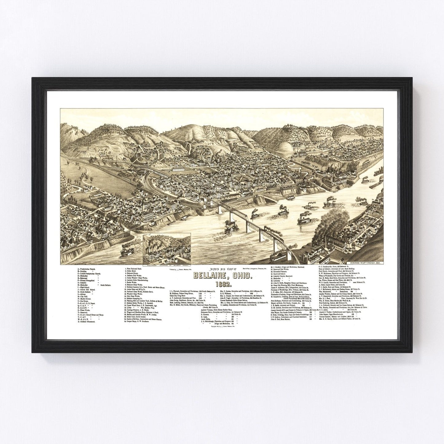 Vintage map of Bellaire, Ohio, 1882