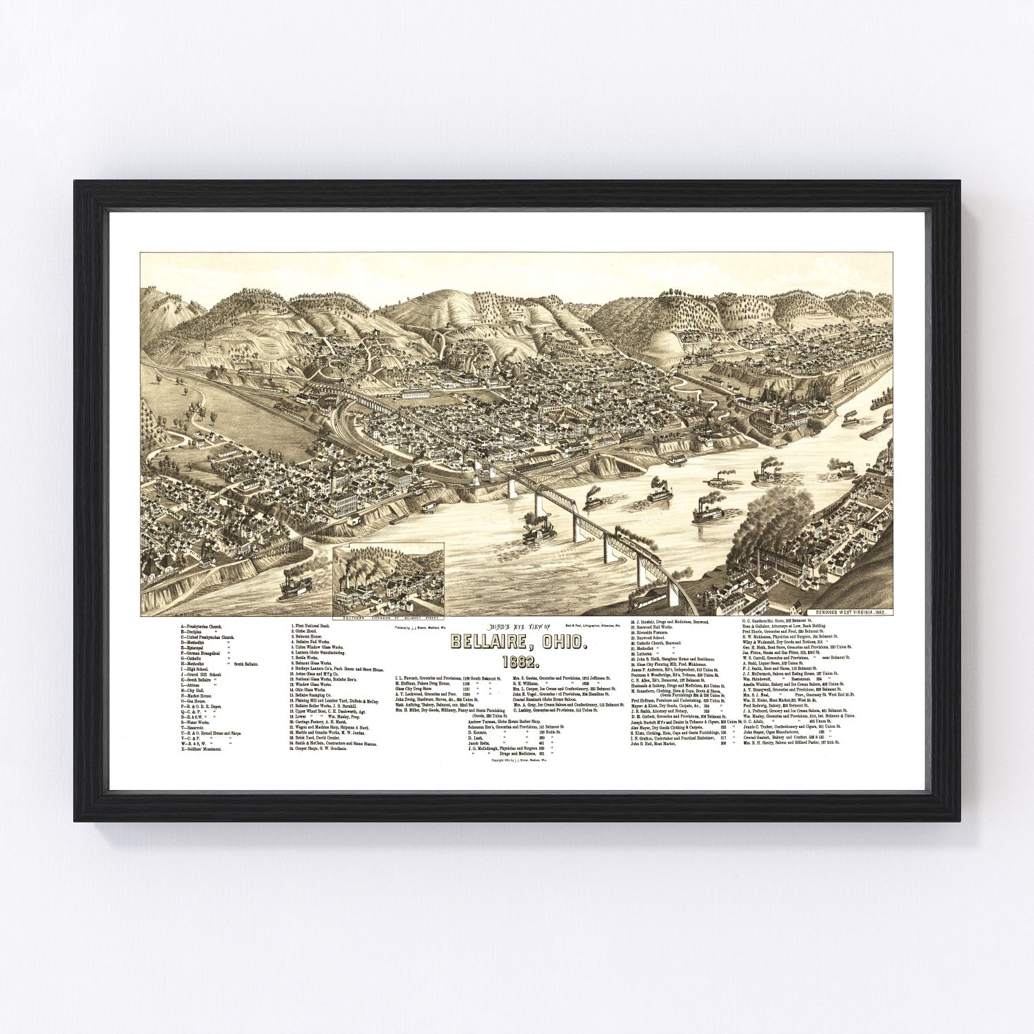 Vintage map of Bellaire, Ohio, 1882