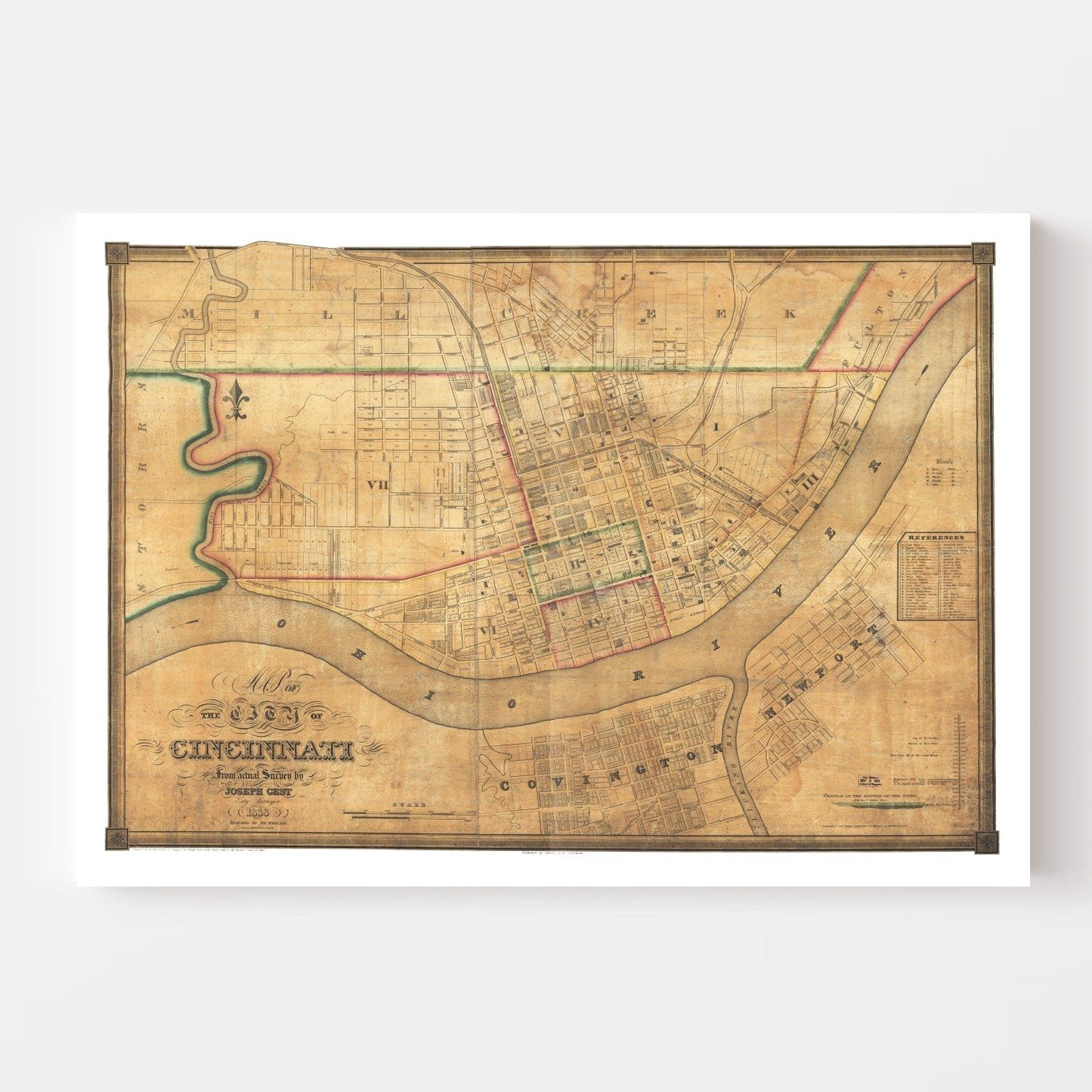 Vintage Map of Cincinnati, Ohio, 1838