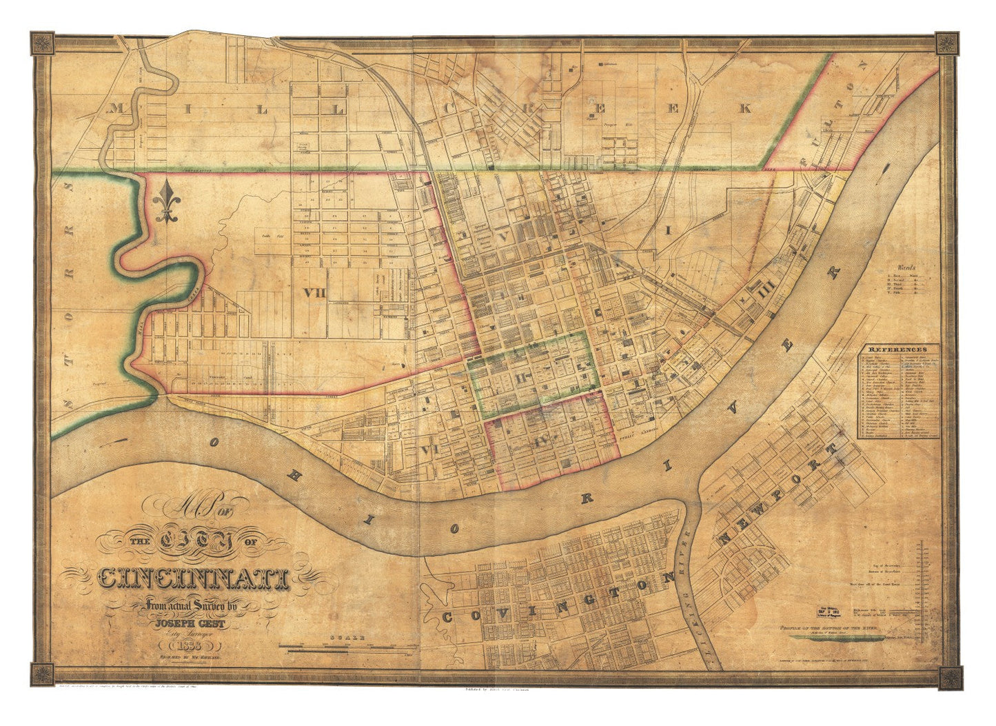 Vintage Map of Cincinnati, Ohio, 1838