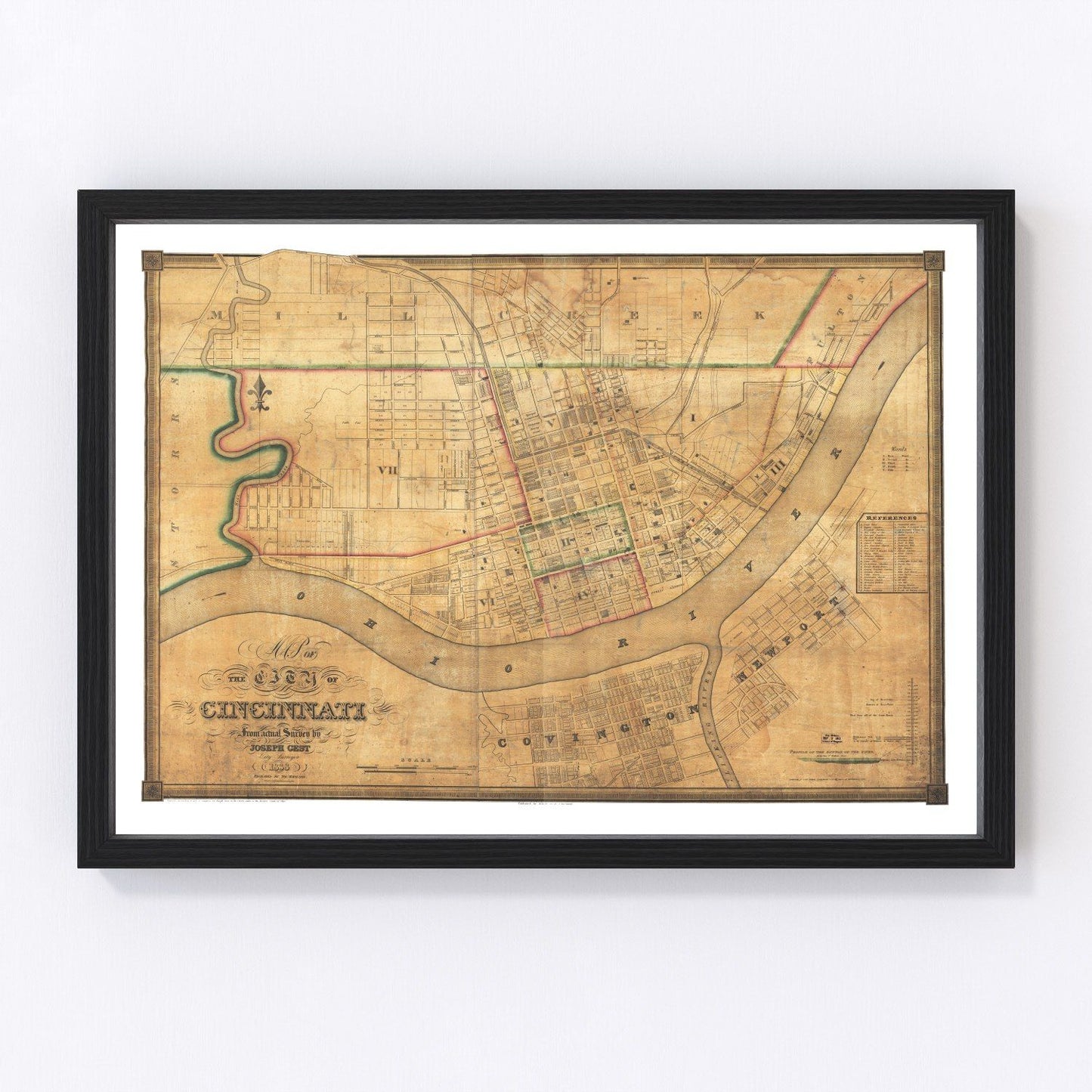 Vintage map of Cincinnati, Ohio, 1838