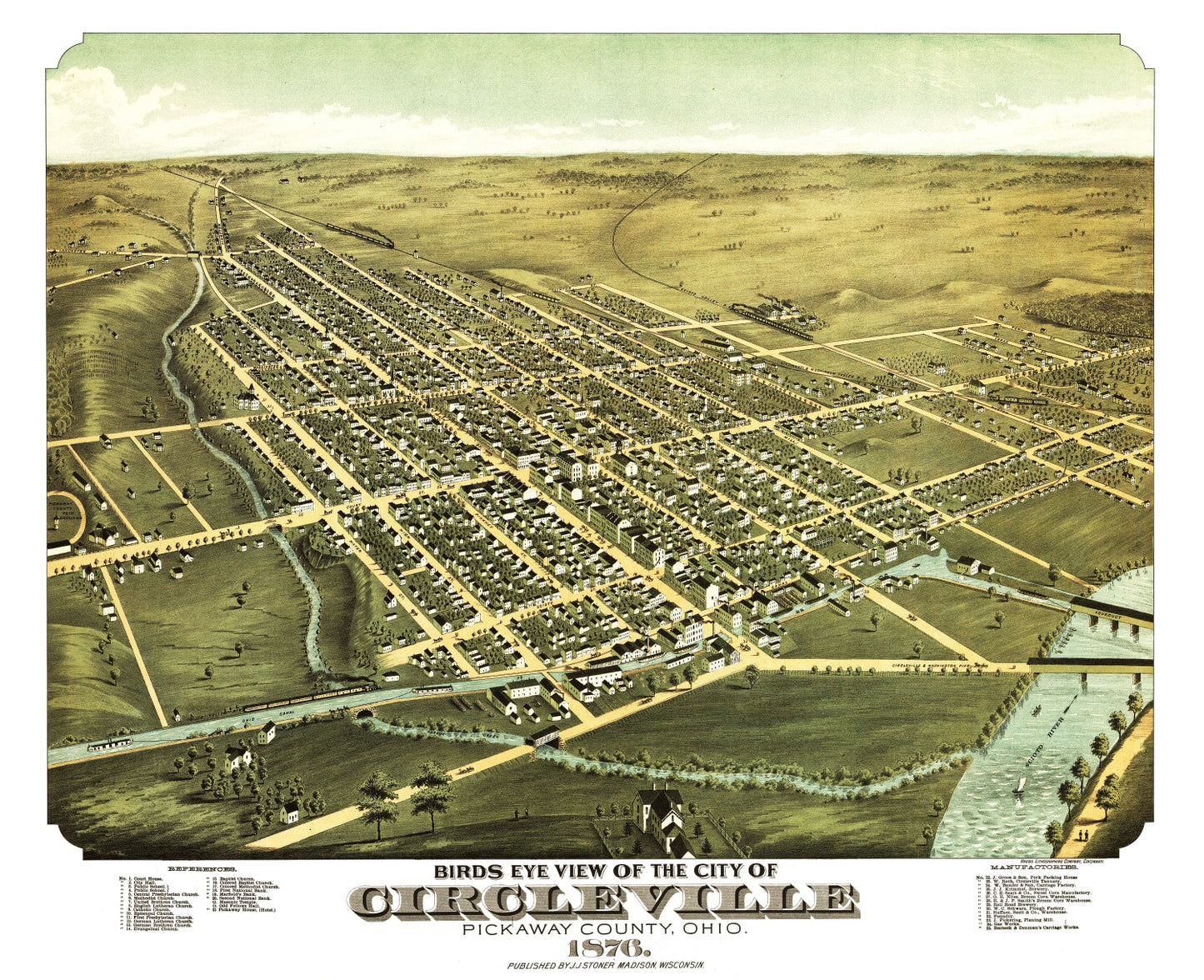 Vintage Map of Circleville, Ohio, 1876