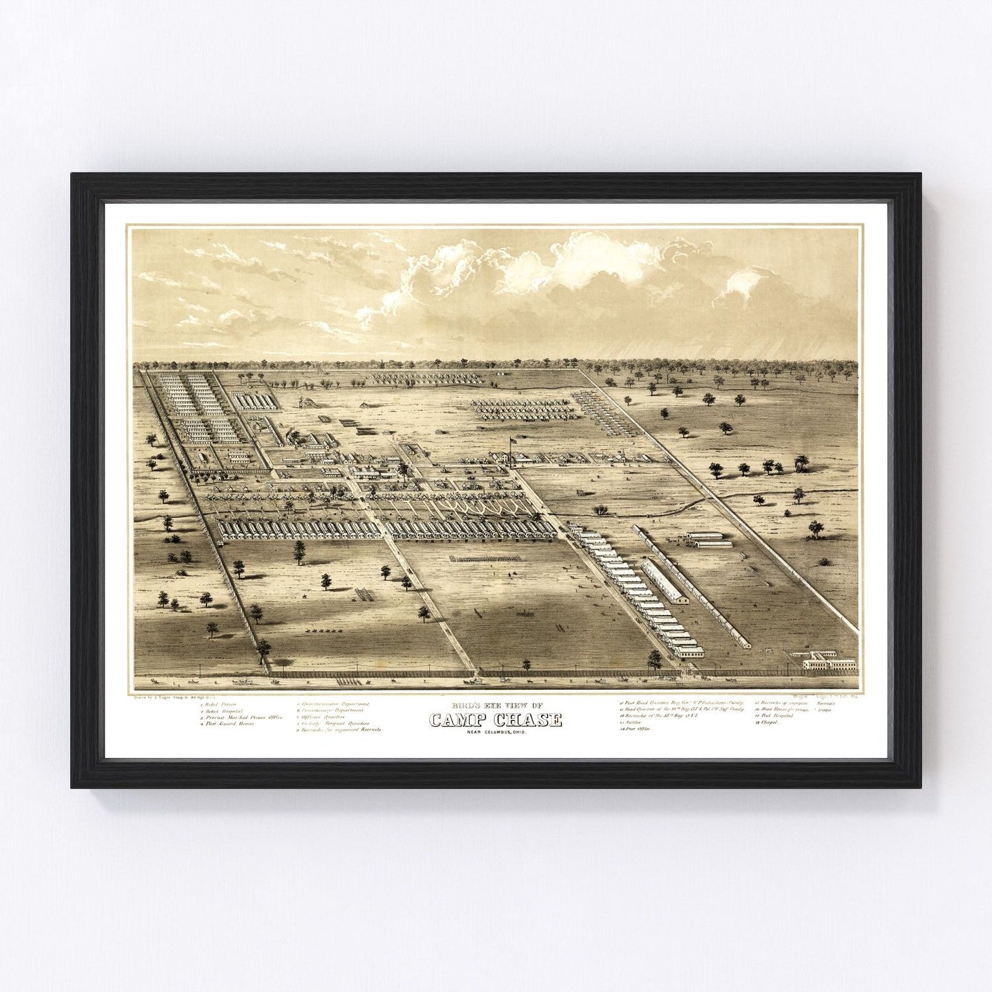 Vintage map of Camp Chase, Ohio, 1860, digitally restored antique cartographic print