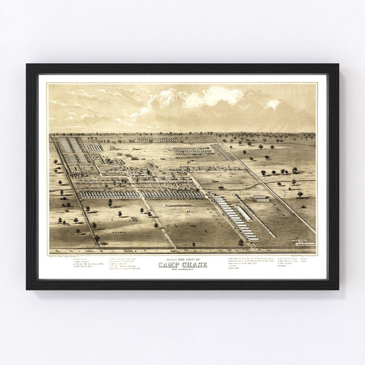 Vintage map of Camp Chase, Ohio, 1860, digitally restored antique cartographic print
