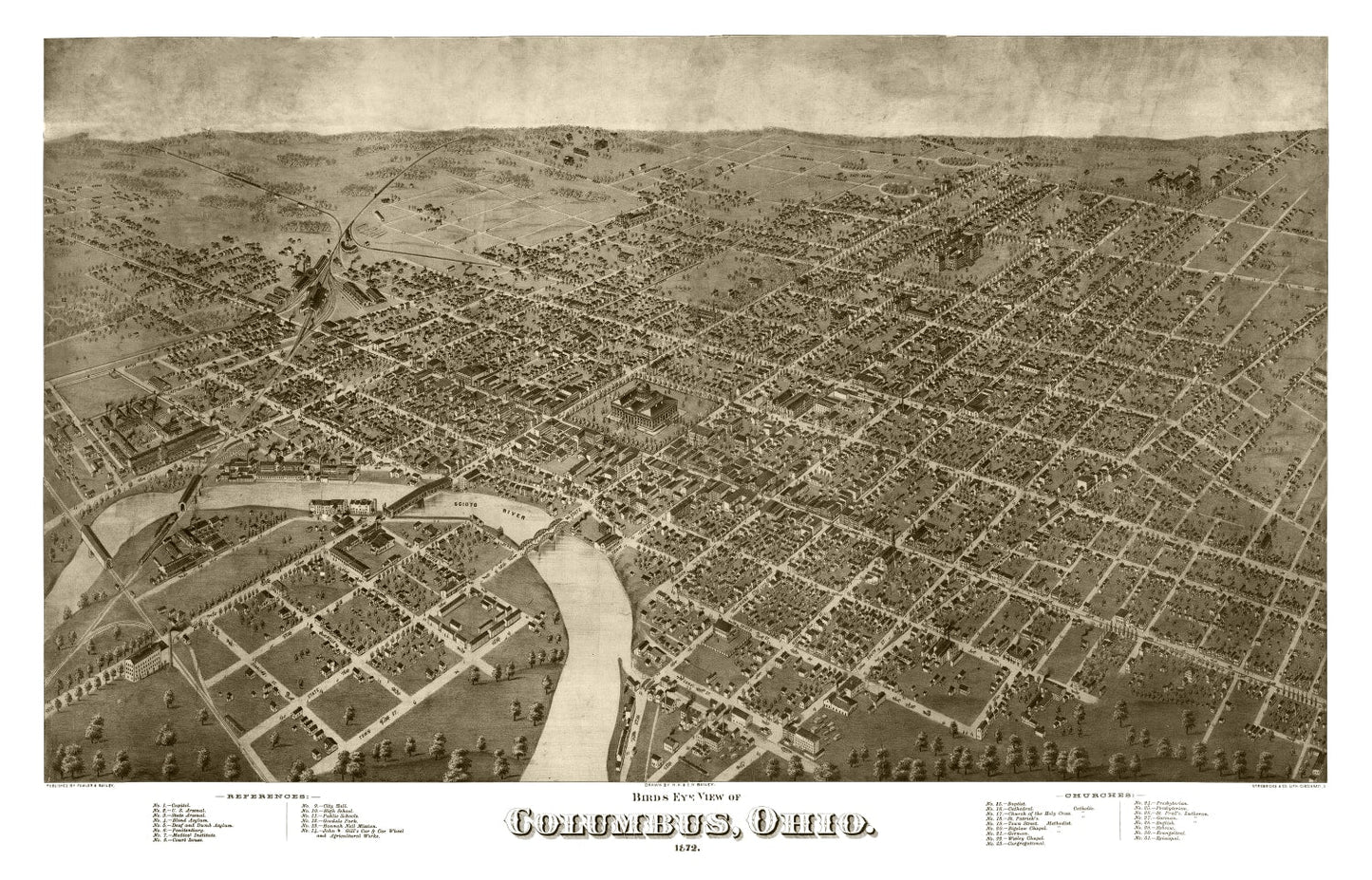 Vintage Map of Columbus, Ohio, 1872