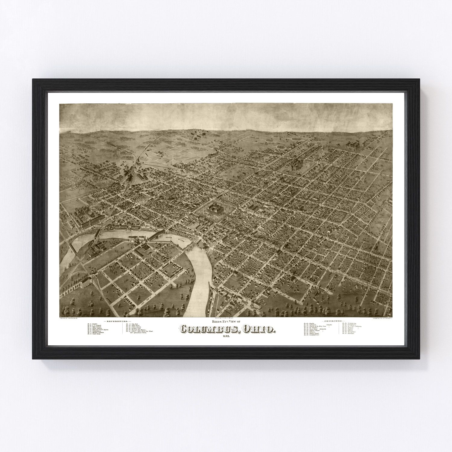 Vintage map of Columbus, Ohio, 1872