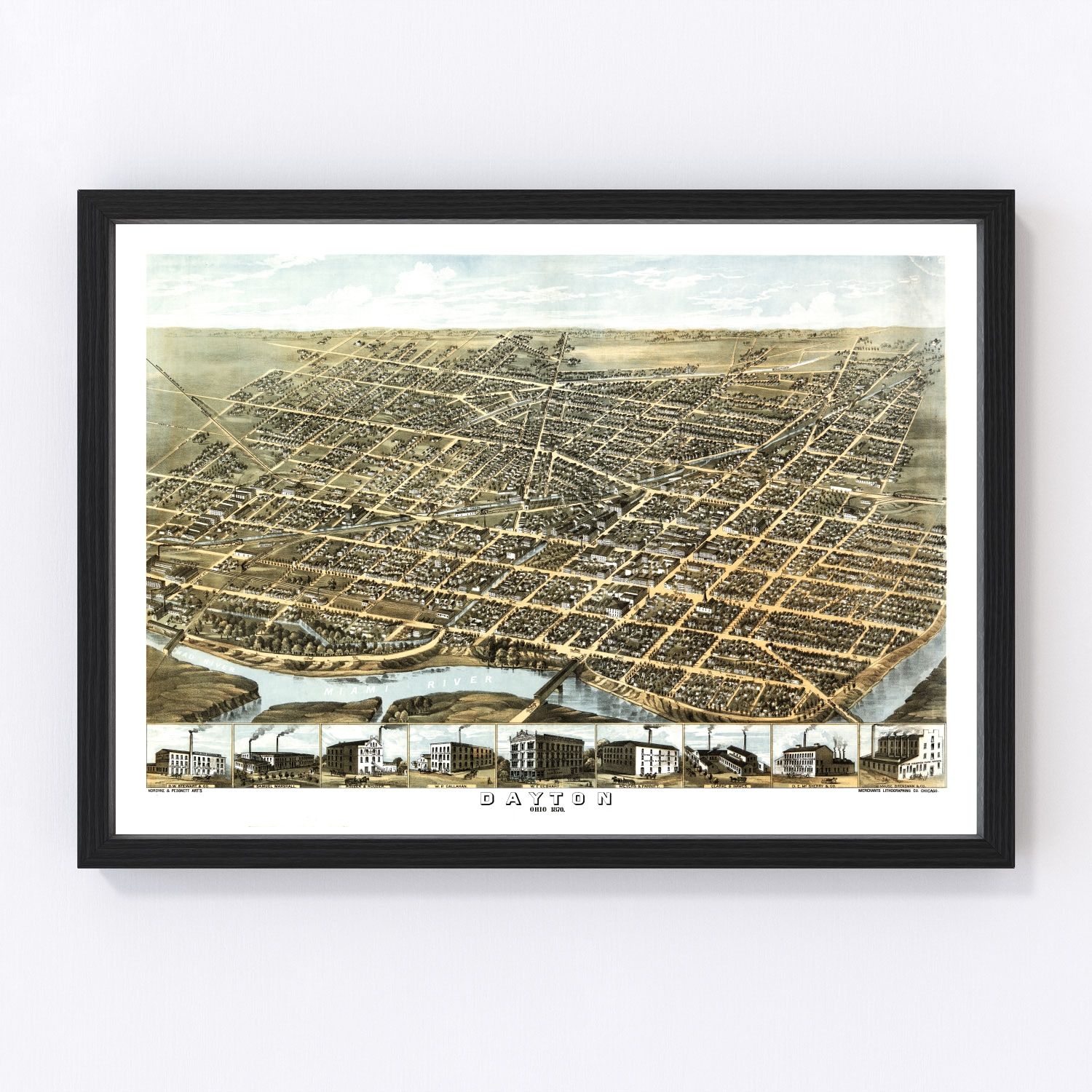 Vintage map of Dayton, Ohio, 1870