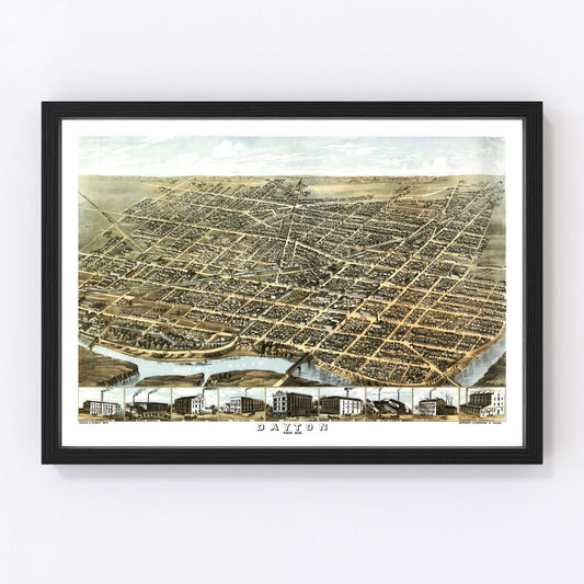 Vintage map of Dayton, Ohio, 1870