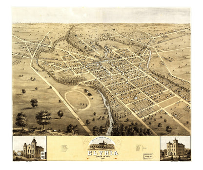 Vintage Map of Elyria, Ohio 1868