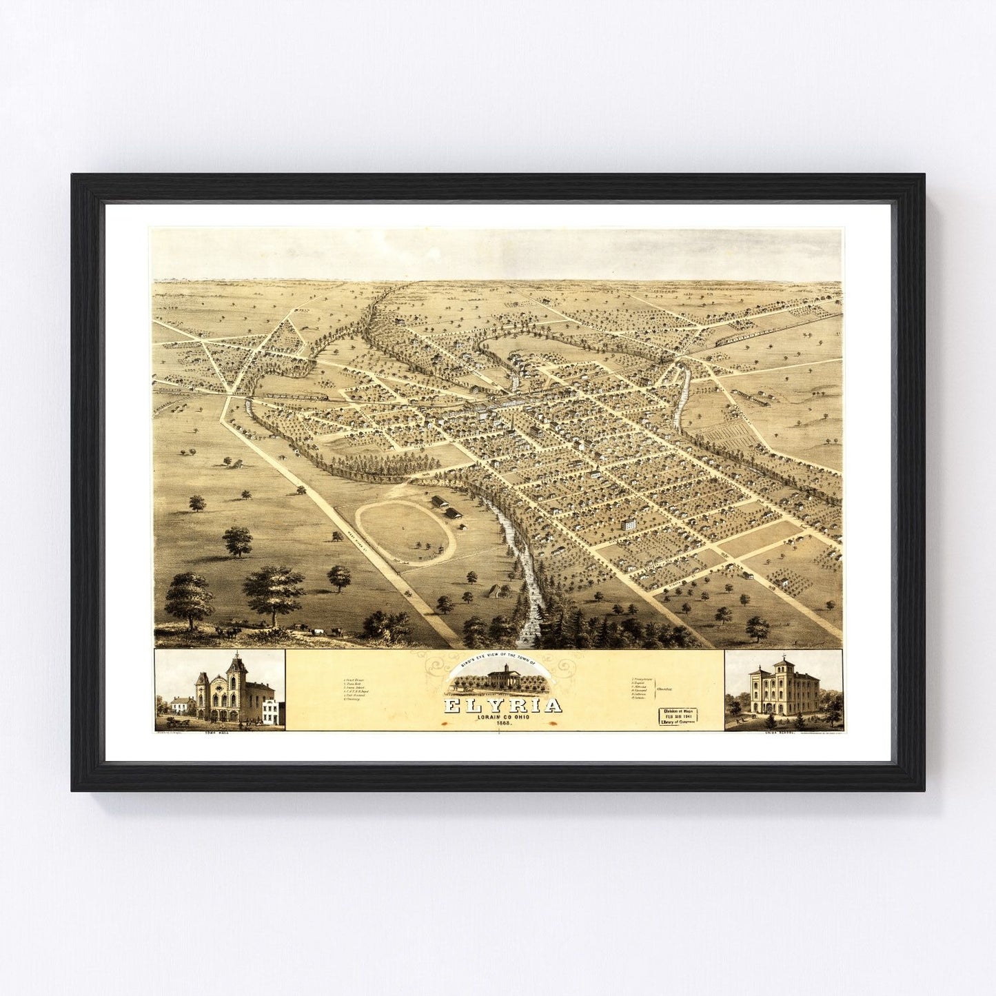 vintage map of Elyria, Ohio, 1868