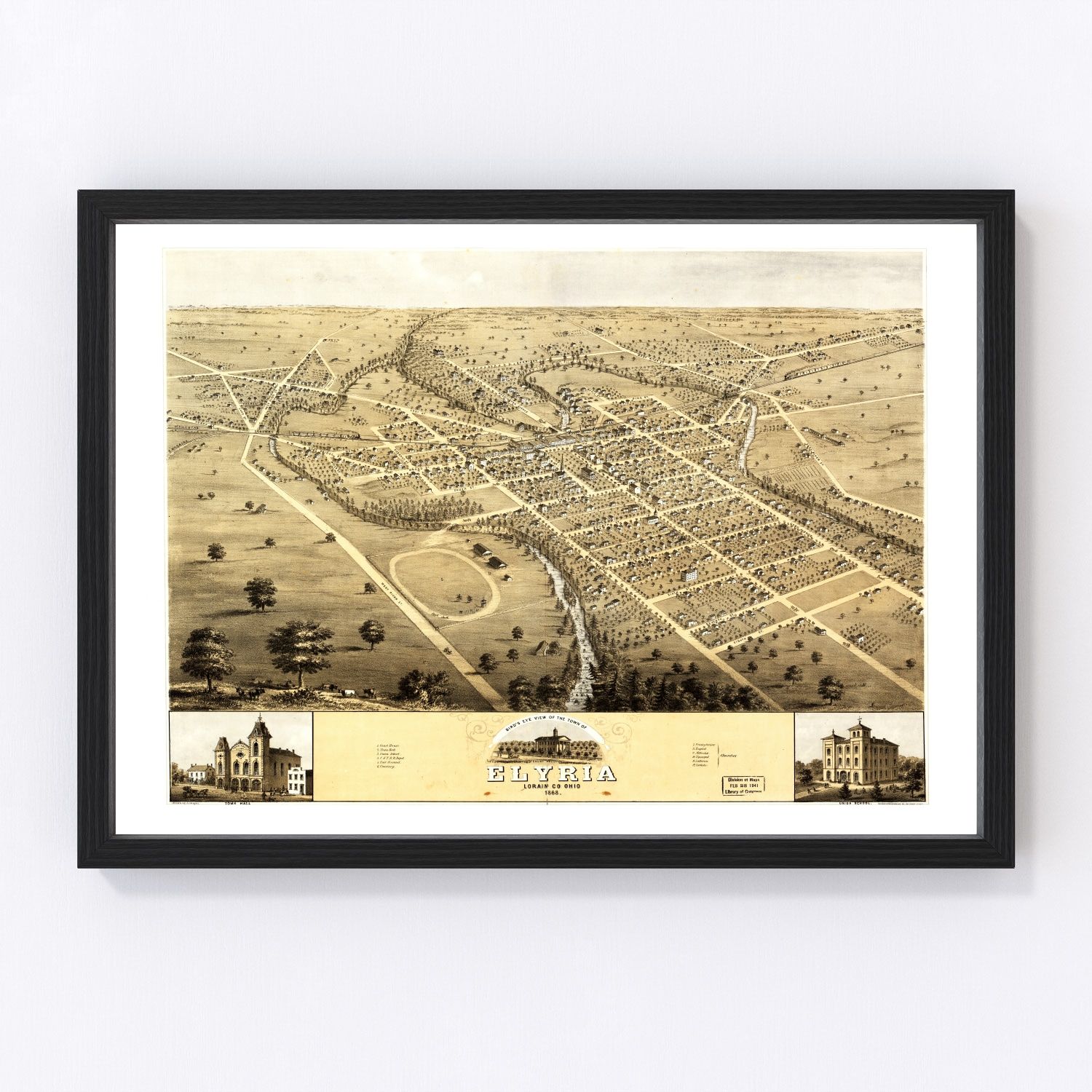 vintage map of Elyria, Ohio, 1868