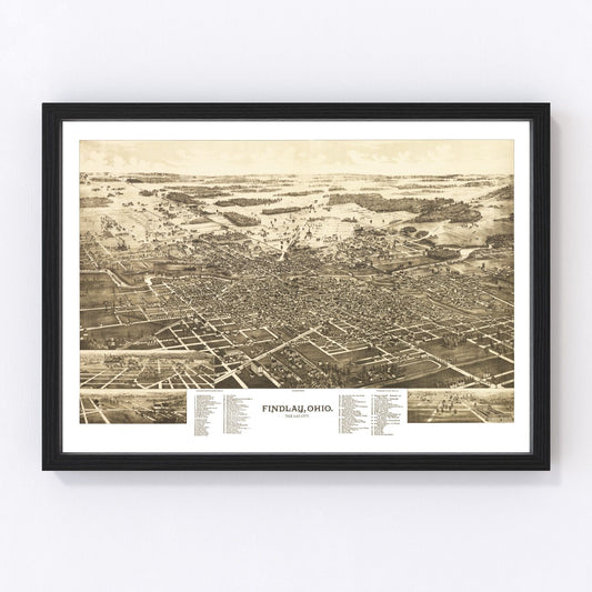 vintage map of Findlay, Ohio, 1889
