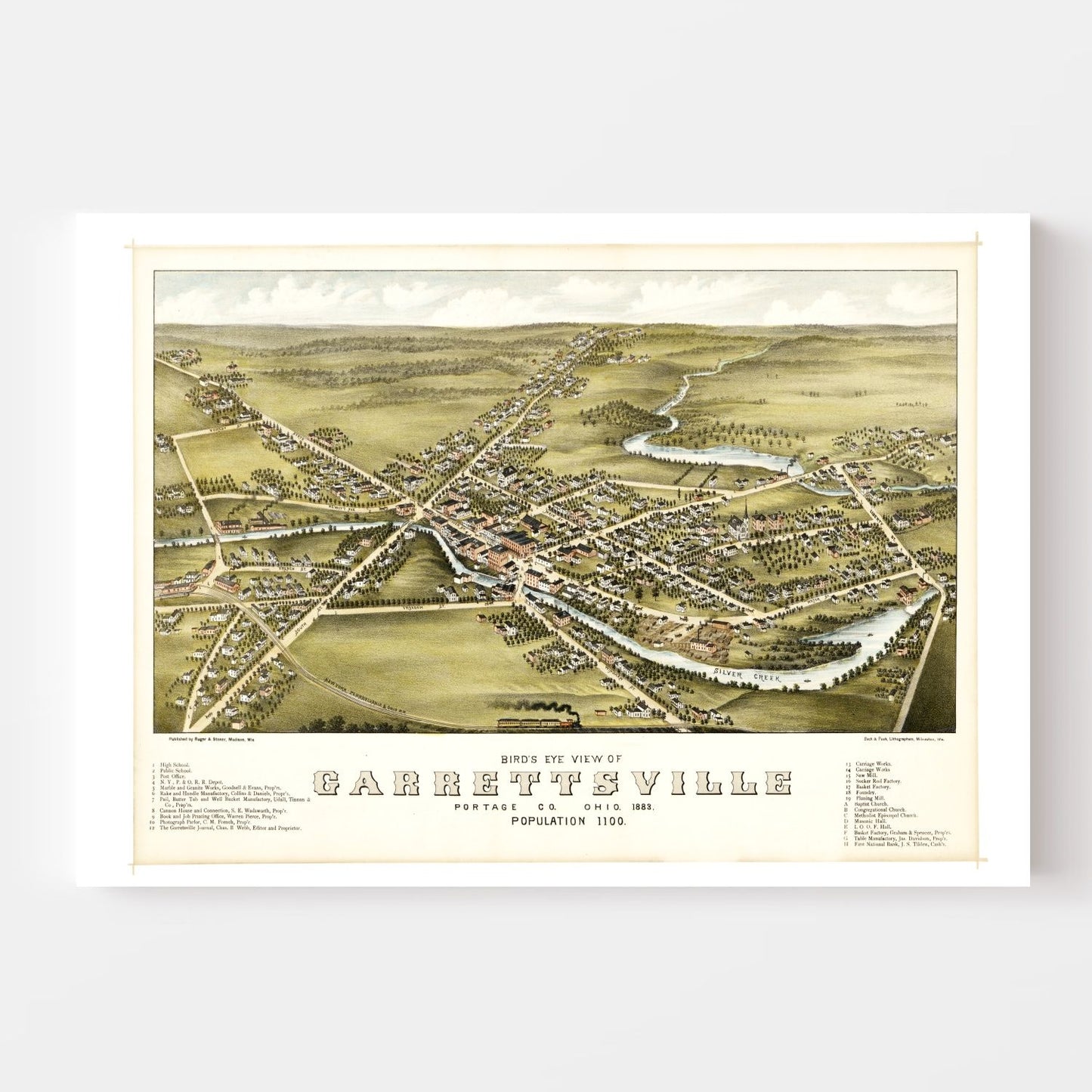 Vintage Map of Garrettsville, Ohio, 1883
