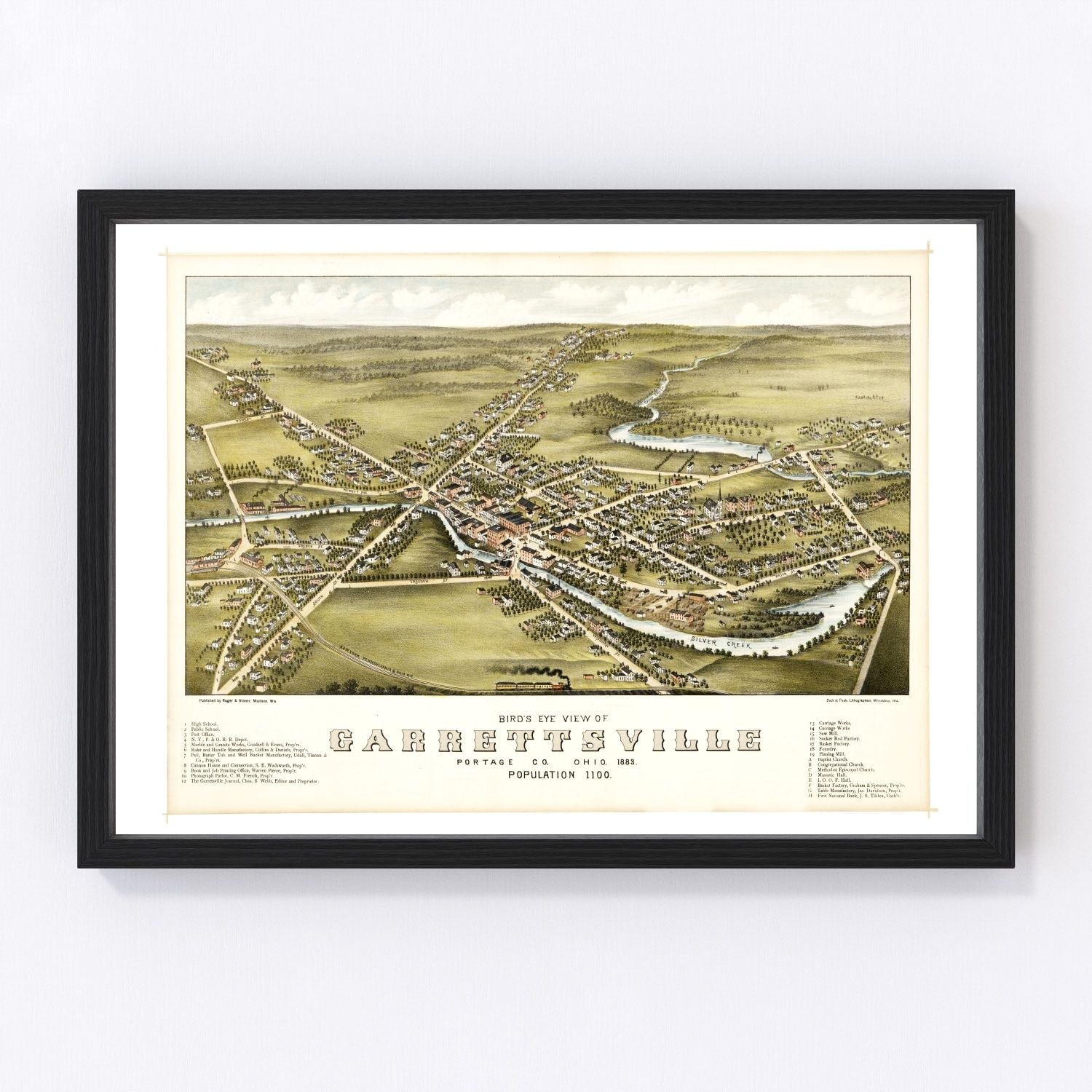 Vintage map of Garrettsville, Ohio, 1883