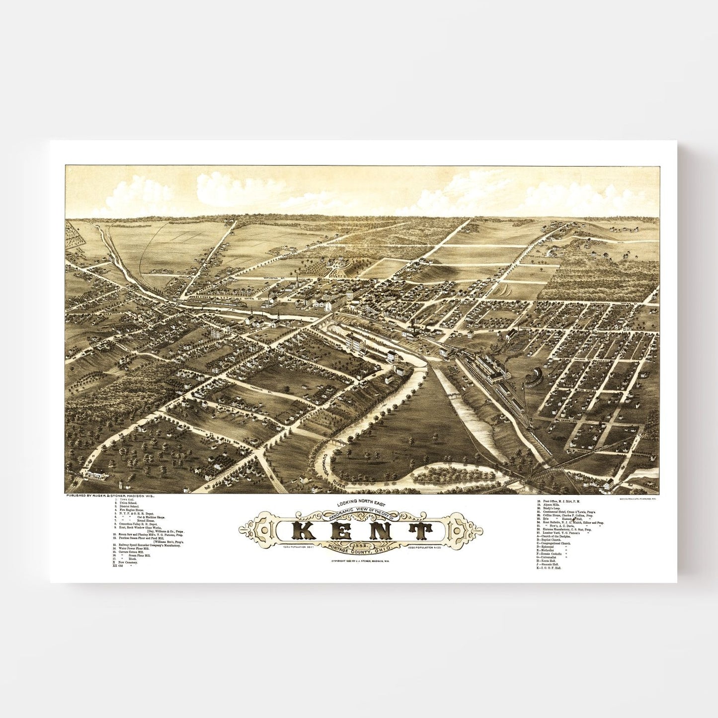 Vintage Map of Kent, Ohio, 1882