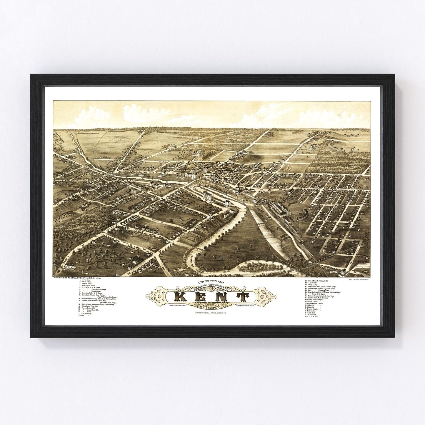 Vintage map of Kent, Ohio, 1882