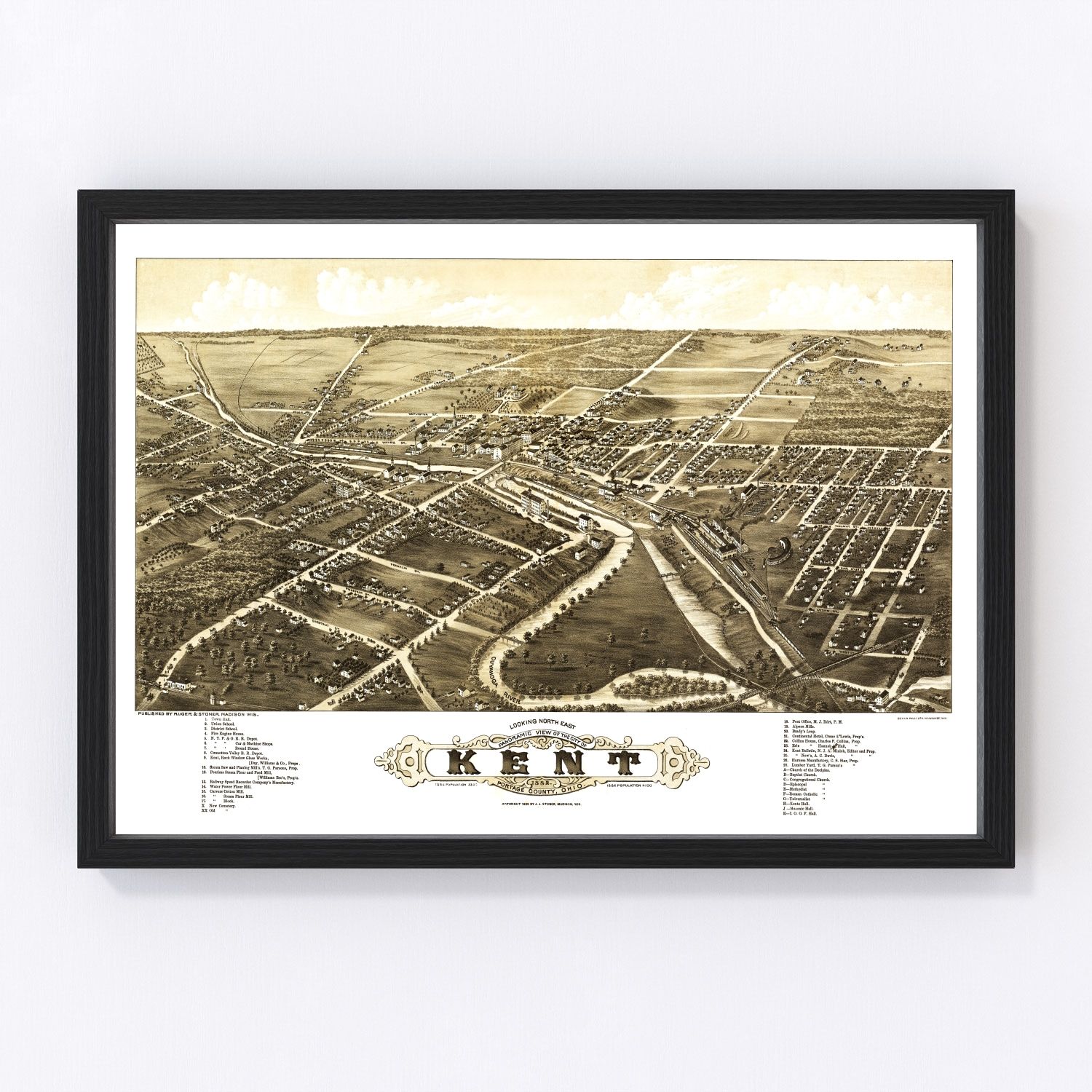 Vintage map of Kent, Ohio, 1882