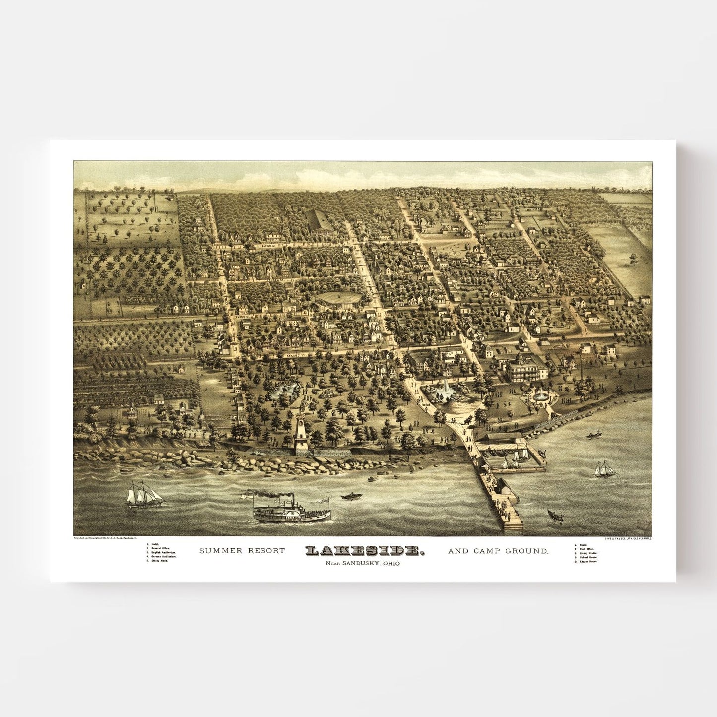 Vintage Map of Sandusky, Ohio, 1884