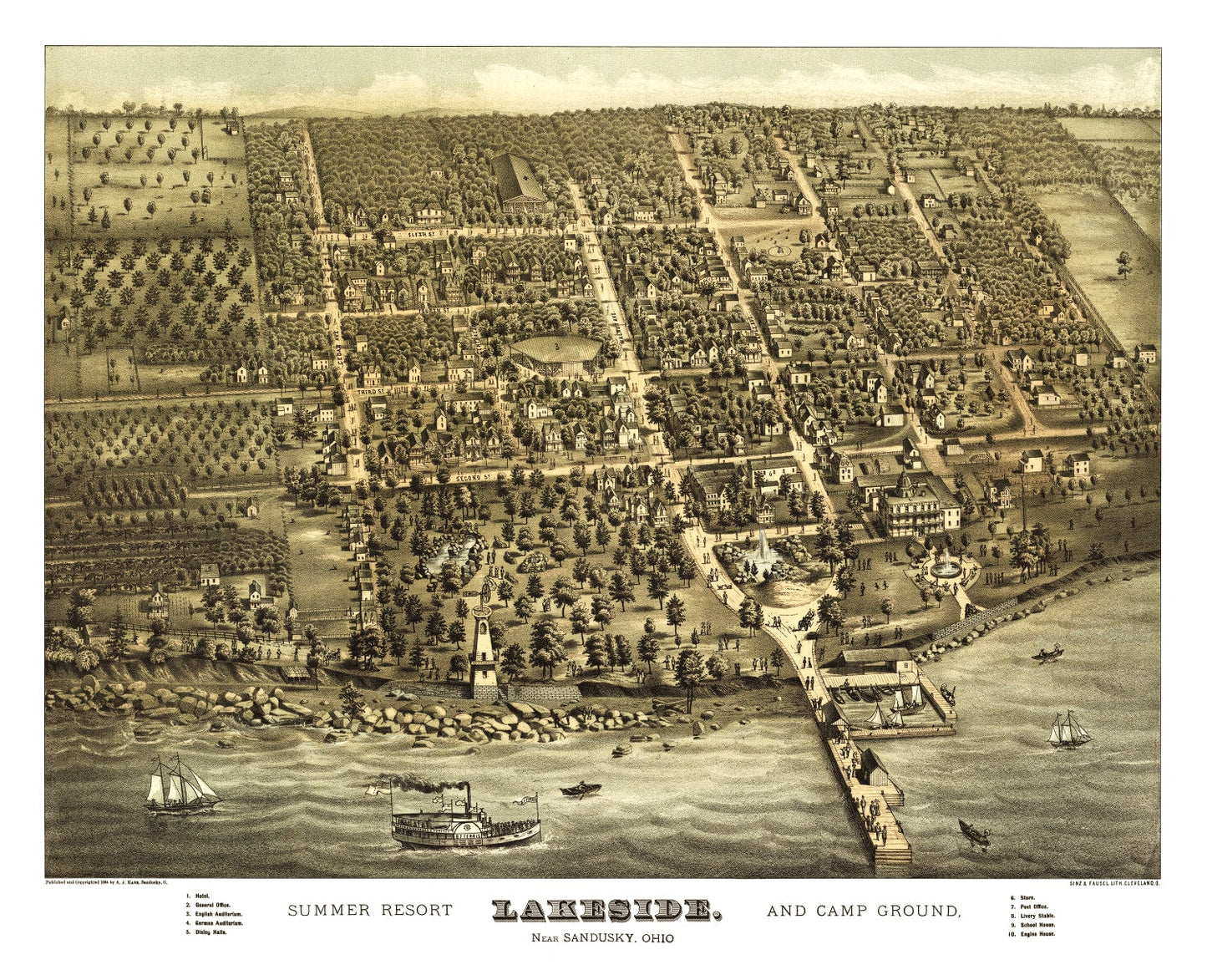 Vintage Map of Sandusky, Ohio, 1884