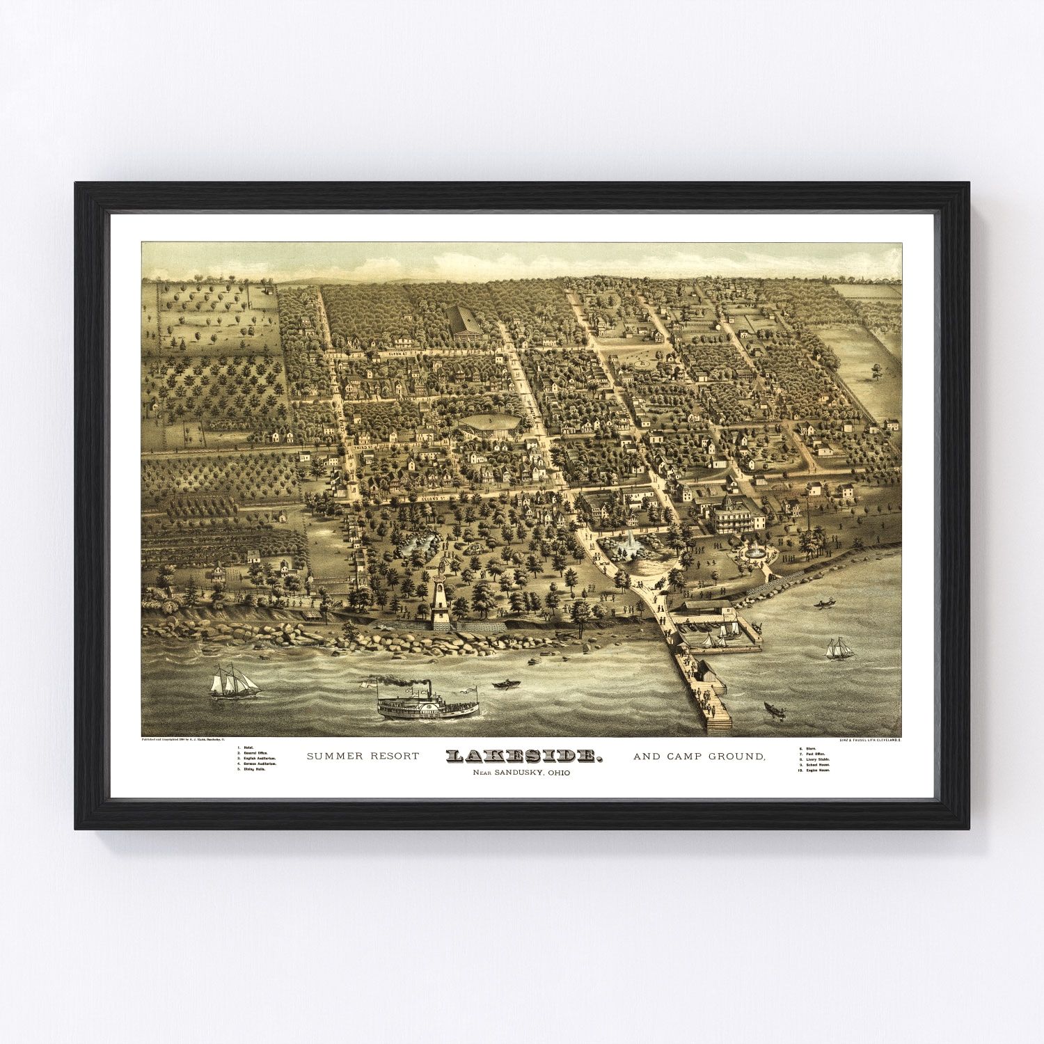 Vintage map of Sandusky, Ohio, 1884
